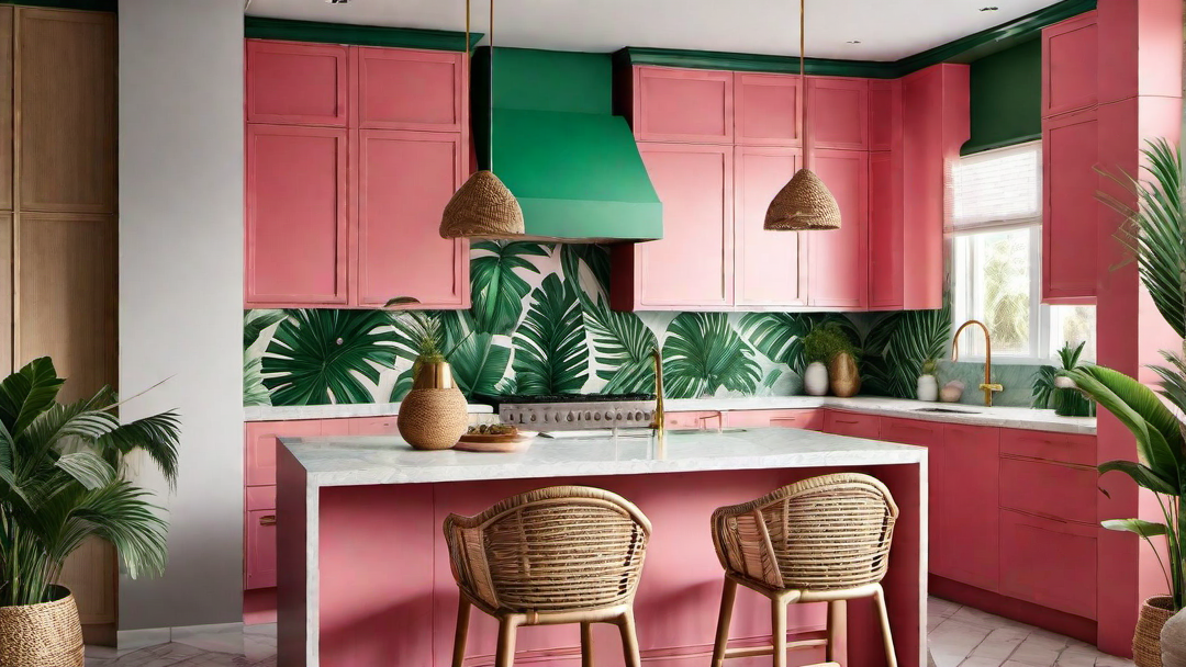 Tropical Paradise: Pink Kitchen with Palm Leaf Prints
