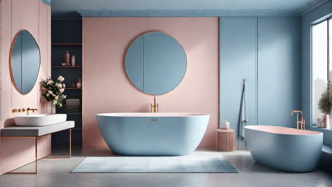 Urban Elegance: Blush Pink and Misty Blue Bathroom