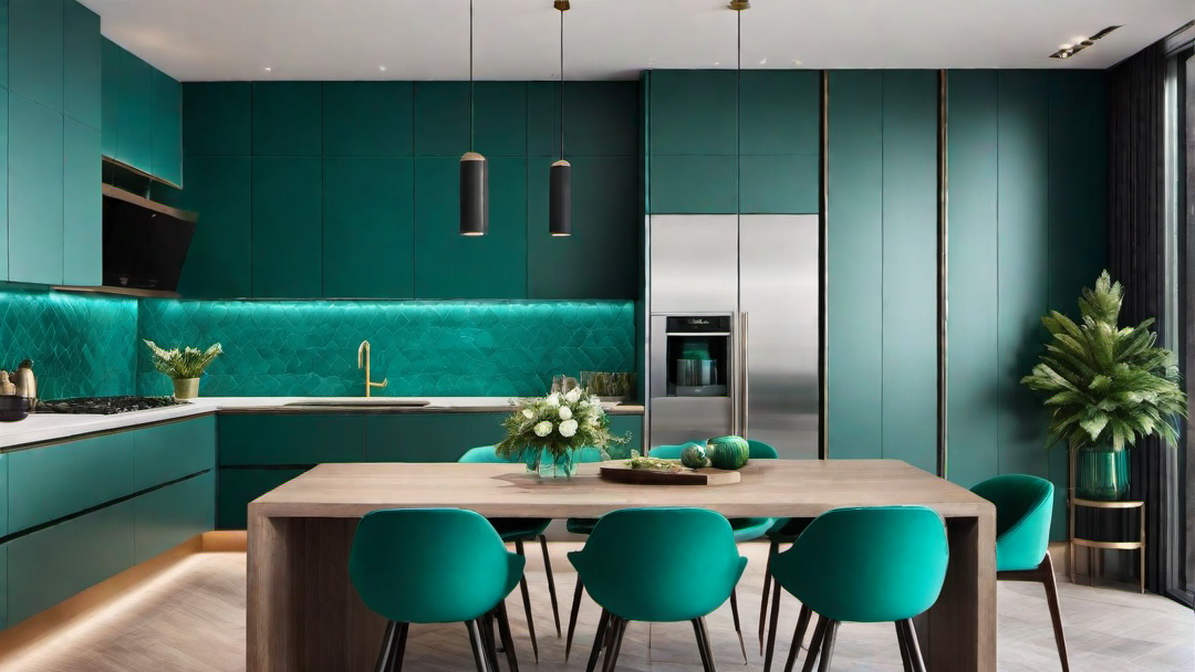 Urban Oasis: Teal Green Kitchen Accents in a City Apartment