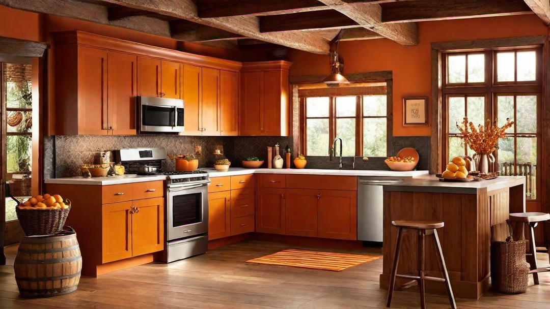 Warm and Inviting: Rustic Orange Kitchen with Wooden Accents