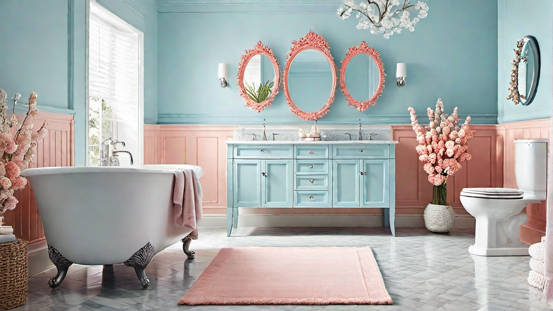 Whimsical Wonderland: Soft Coral and Pastel Blue Bathroom