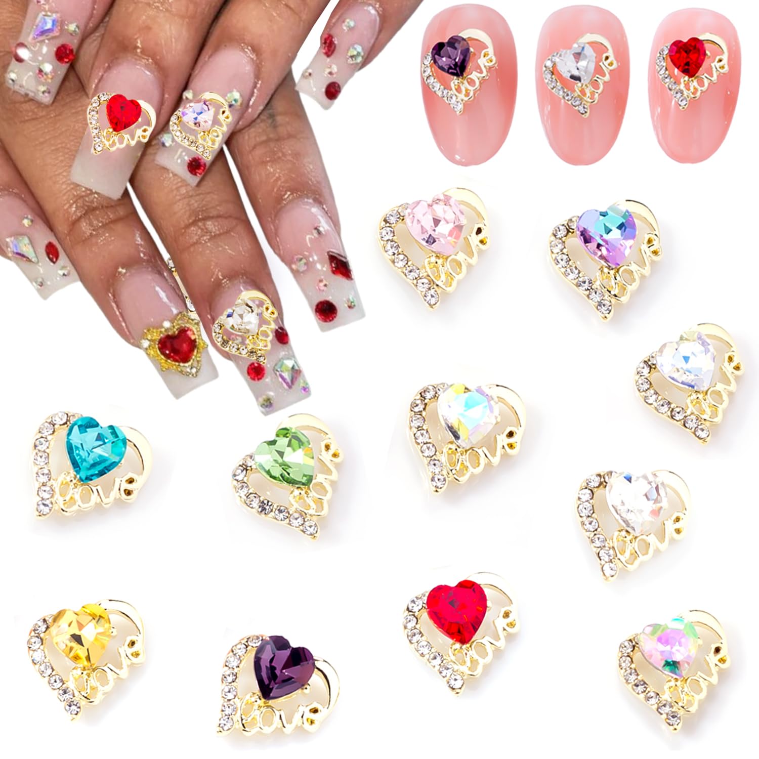 NEWSPIED Gold Heart Nail Charms for Nails