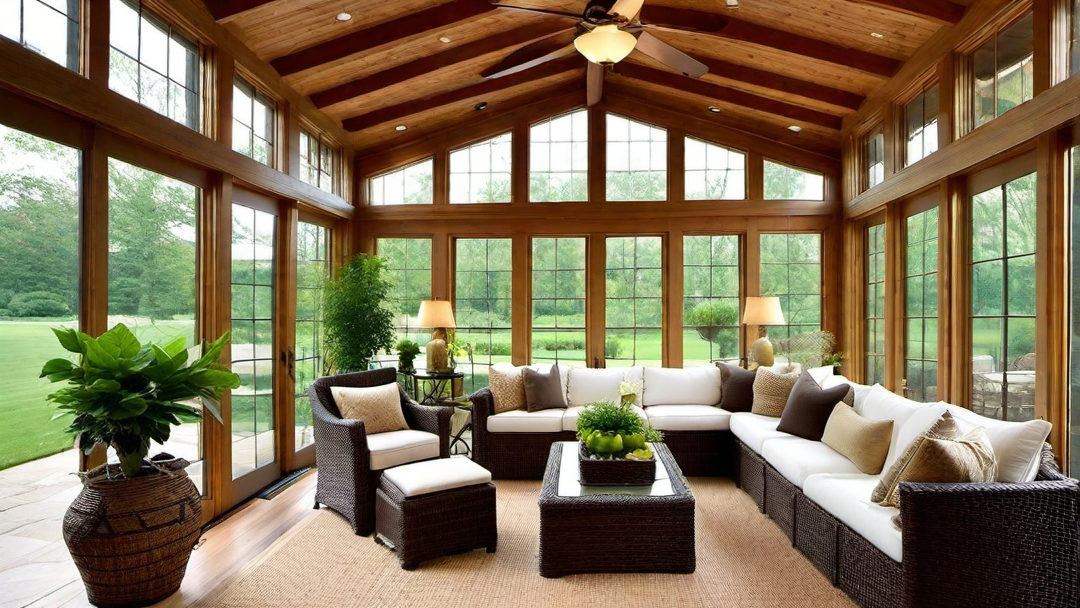 9. Rustic Charm: Warm and Inviting Sunroom Decor with Wooden Accents