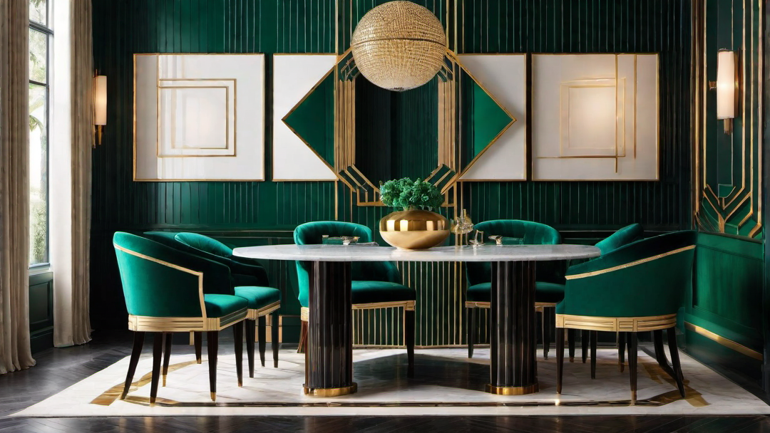 Art Deco Opulence: Colorful Geometric Patterns in Dining Space