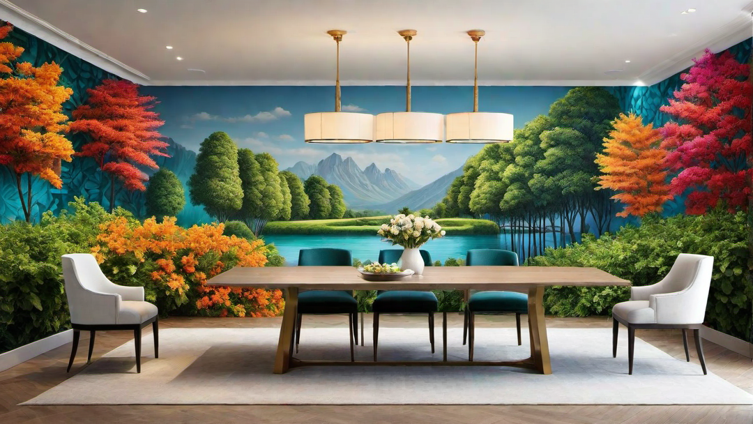 Artistic Expression: Colorful Painted Wall Murals in Dining Room