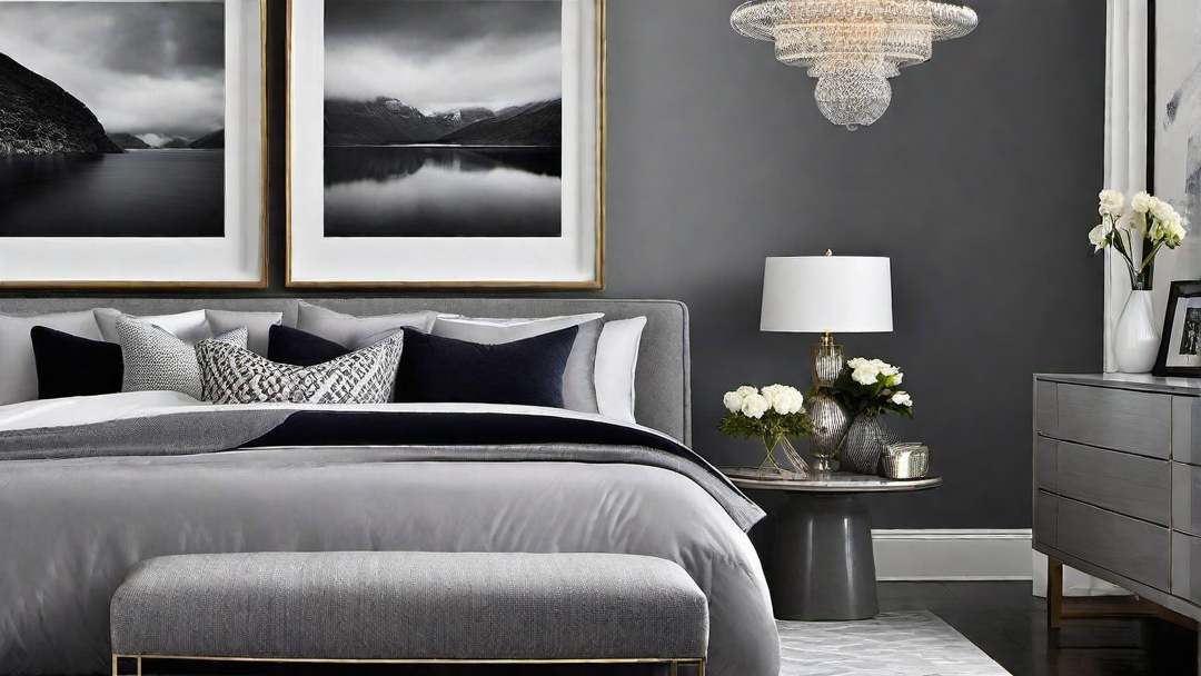 Artistic Expression: Grey Bedroom with Gallery Wall and Creative Decor