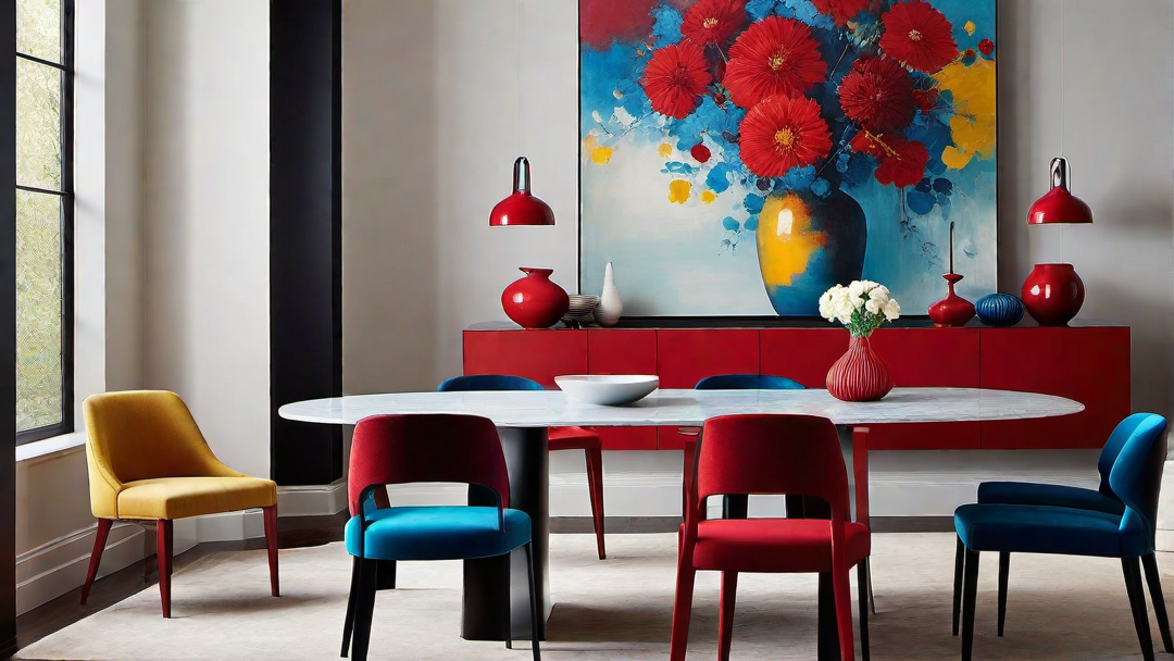 Bold Color Palette: Vibrant Accents in a Neutral Dining Room