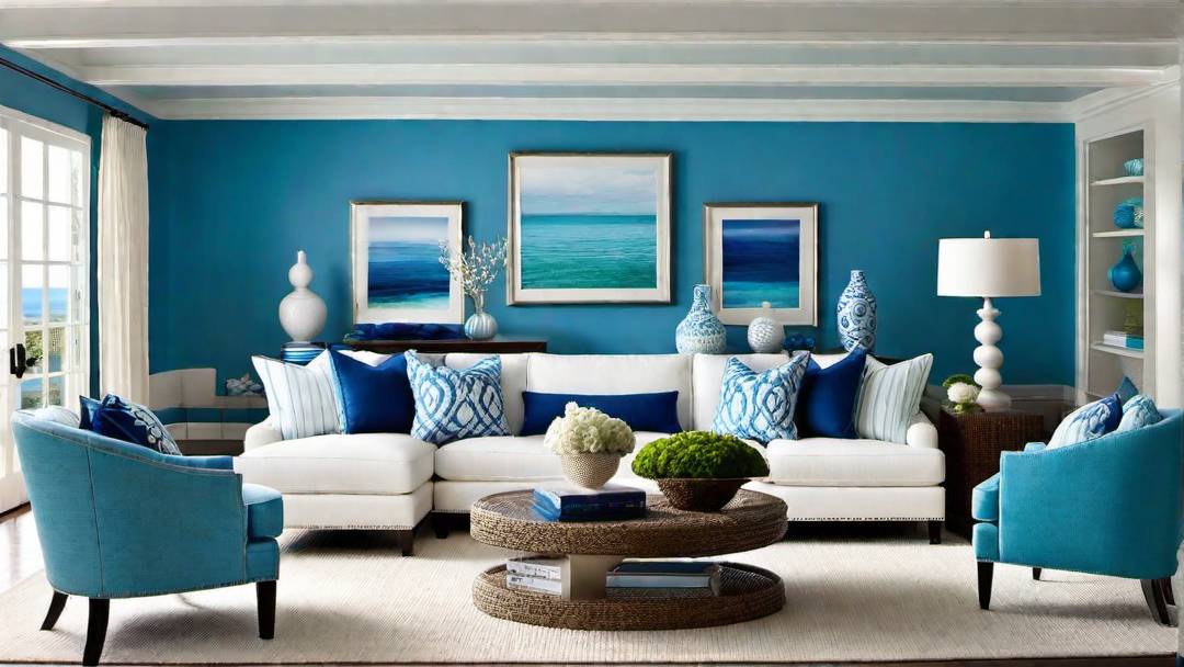Bright Blue Accents: Evoking a Coastal Feel in the Great Room