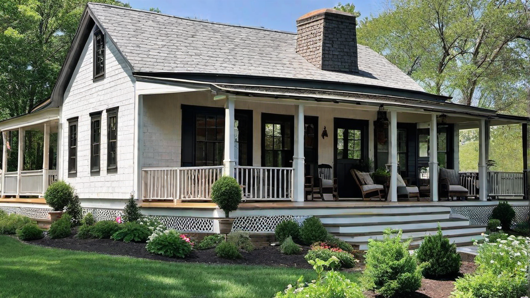 Charming Exterior: Rustic Farmhouse with Wraparound Porch
