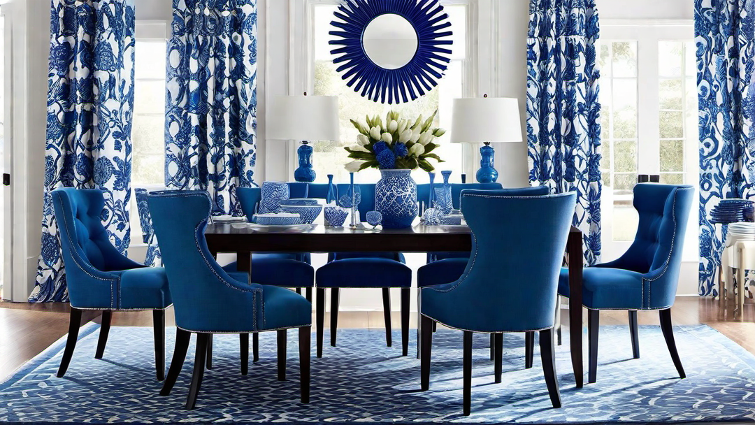 Chic Contrast: Vibrant Blue and White Dining Space