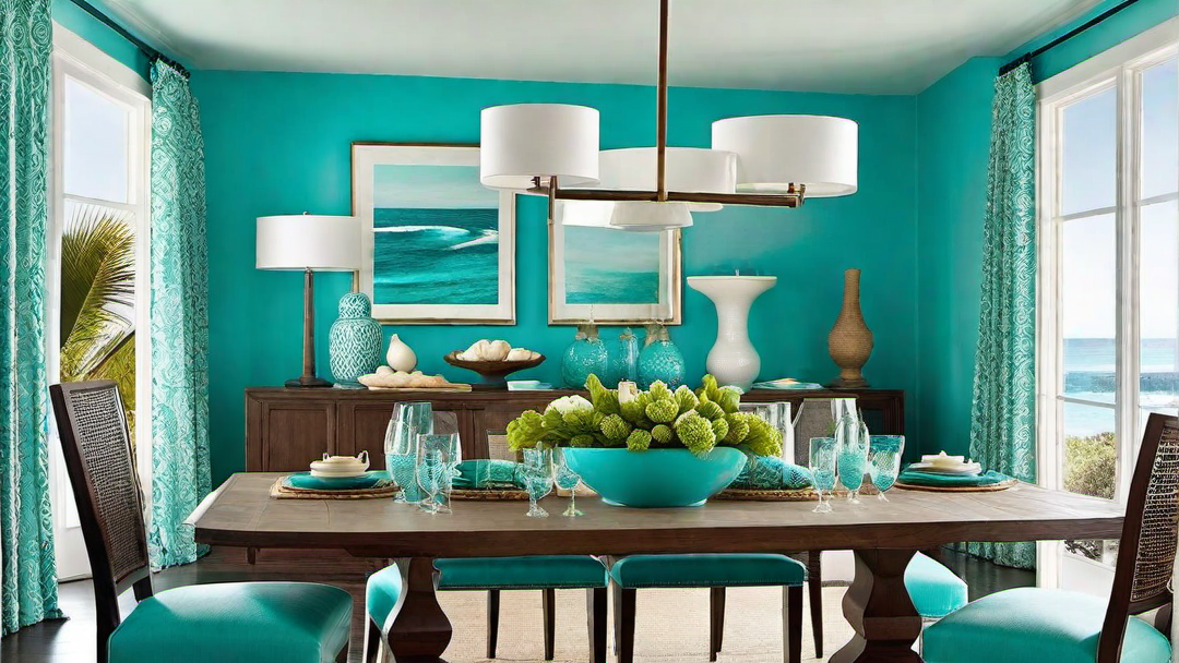 Coastal Breezes: Vibrant Turquoise Dining Room