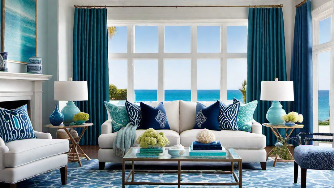 Coastal Charm: Vibrant Living Room with Blue Accents