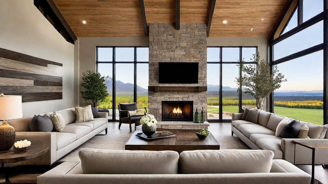 Contemporary Comfort: Stylish Fireplace in Modern Ranch Style Living Room