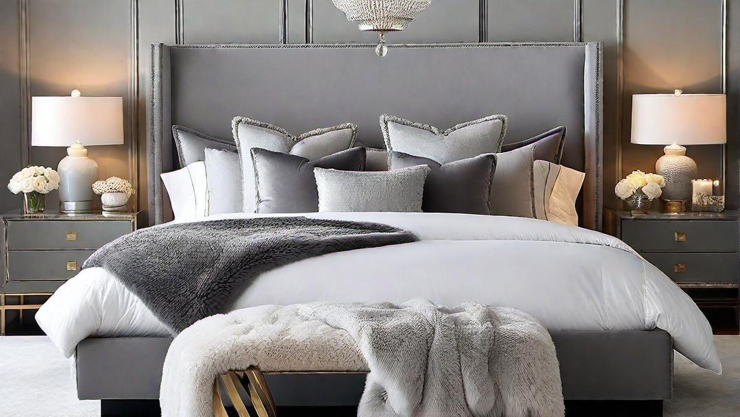 Cozy Comfort: Grey Bedroom with Plush Textures and Warm Lighting