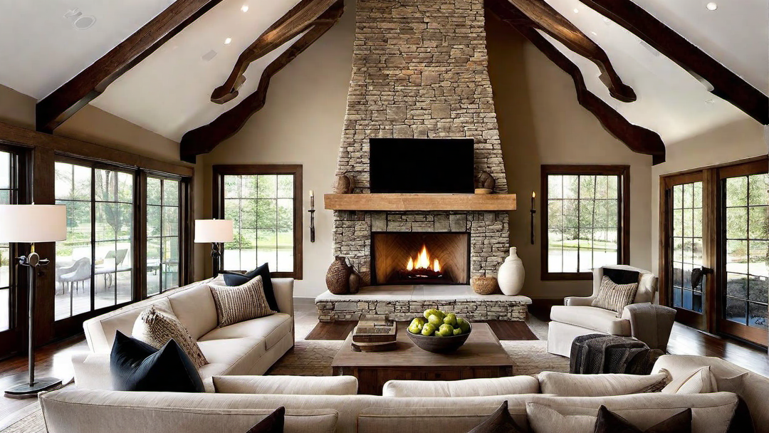 Cozy Fireplace: Focal Point of the Ranch Style Great Room
