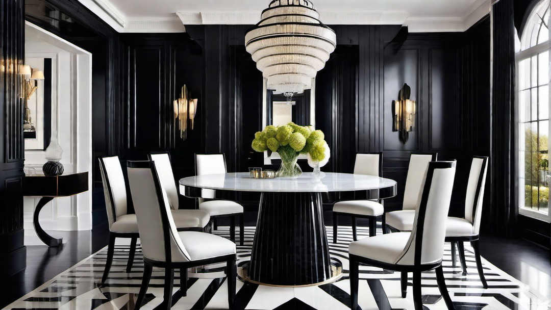 Dramatic Contrast: Black and White Elements in Art Deco Dining Room Interiors