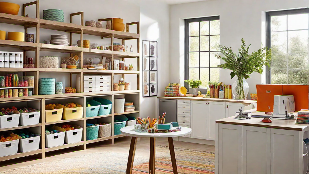 Effulgent Craft Room with Natural Light and Open Shelving