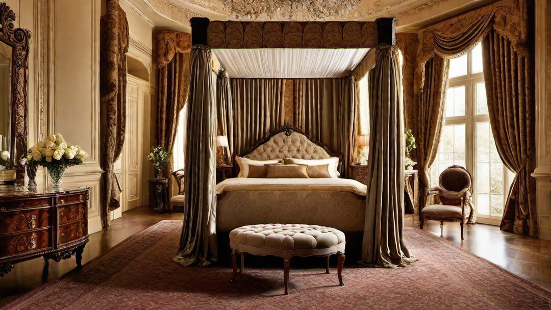 Elegant Canopy: Four-Poster Bed with Opulent Drapes
