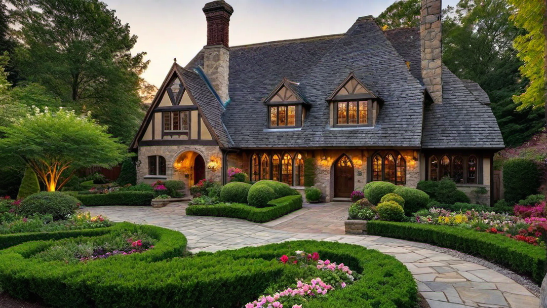 Enchanting Gardens: Tudor Style Home with Lush Landscaping