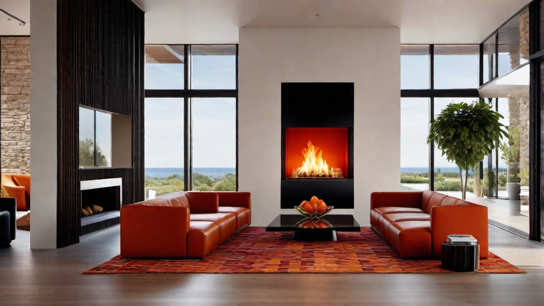 Energetic Atmosphere: Vibrant Orange-Red Fireplace for a Lively Aura