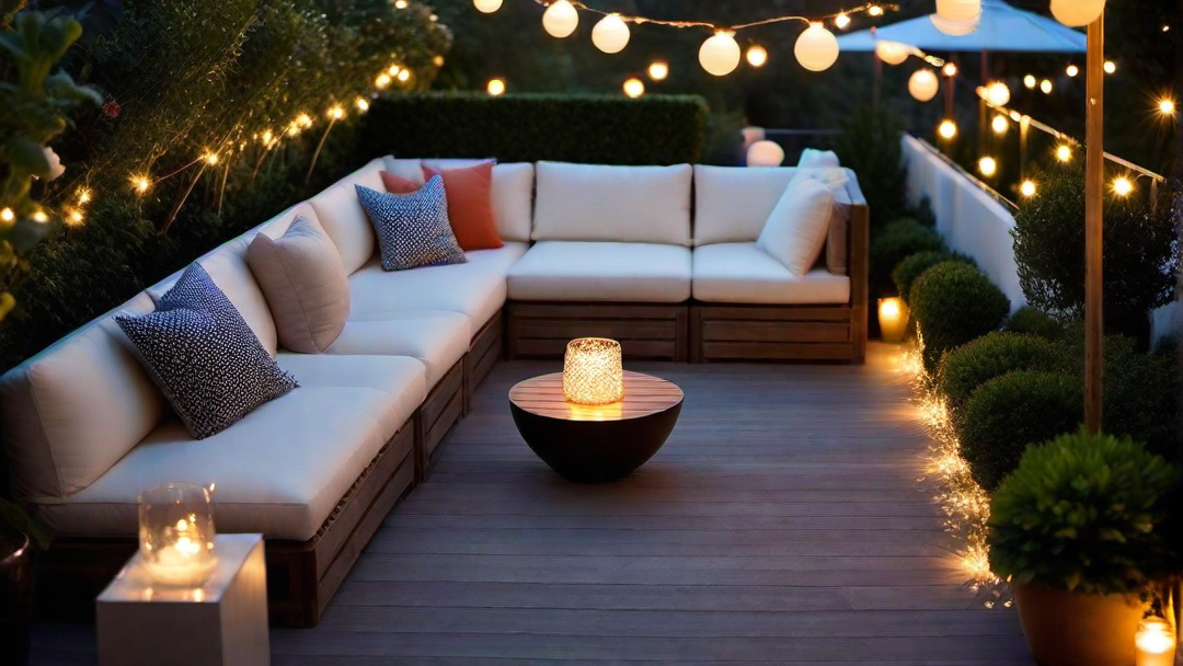 Evening Ambiance: Sparkling Terrace Lit by Soft Twinkling Lights