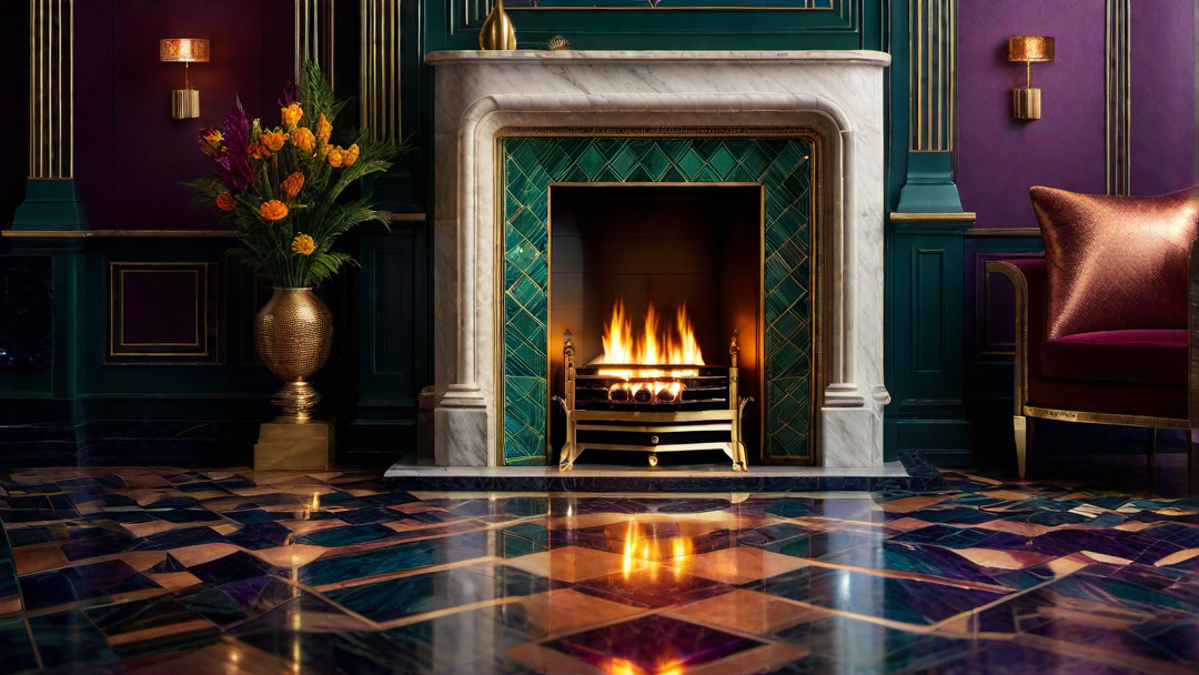 Extravagant Style: Art Deco Fireplace with Jewel-Toned Tiles