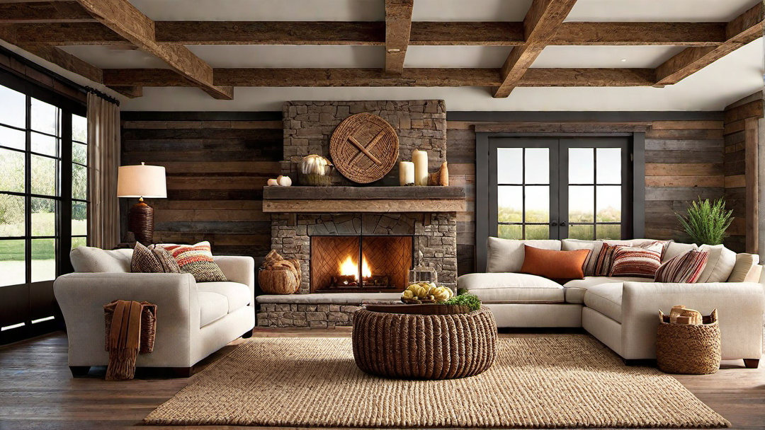Farmhouse Feel: Reclaimed Barn Wood Accents and Woven Baskets