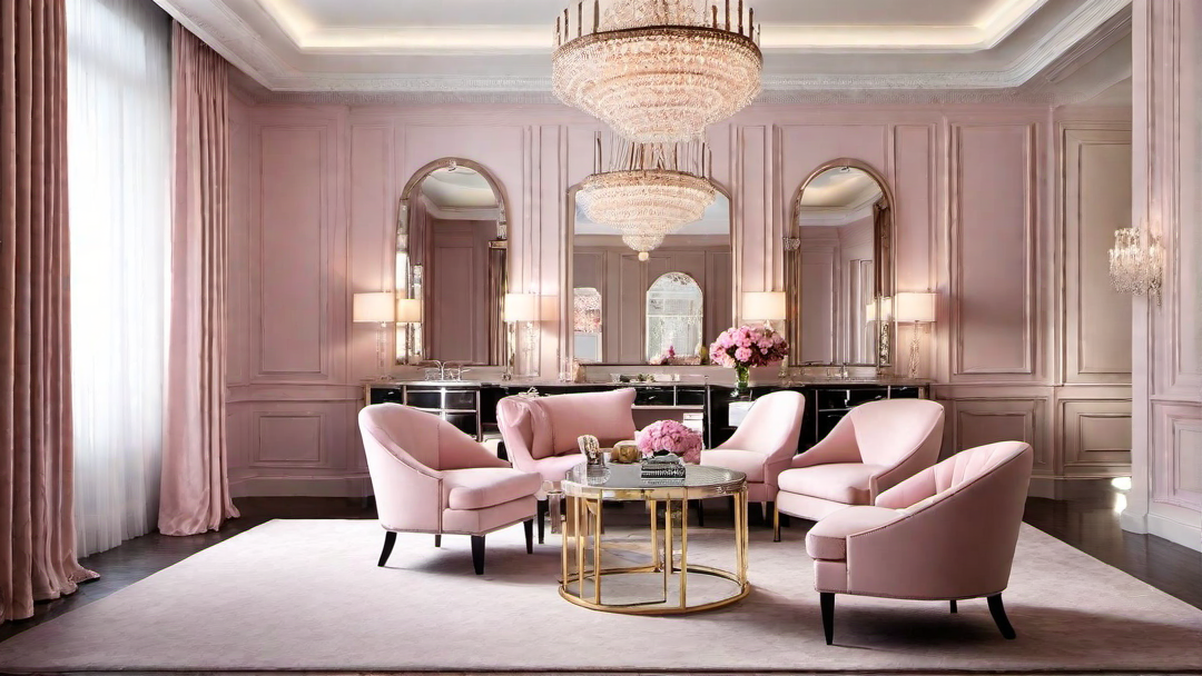 Feminine Elegance: Soft Pink Palette in a Glittering Dressing Room