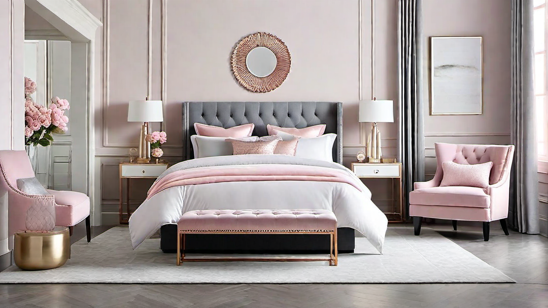 Feminine Sophistication: Grey Bedroom with Soft Pink Accents