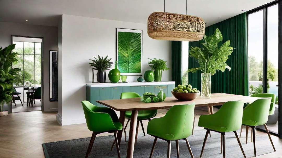 Fresh and Fun: Bright Green Accents in the Dining Area