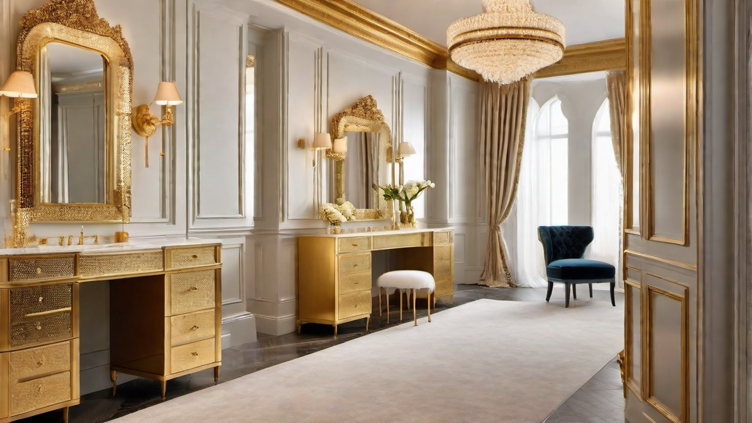 Gilded Touches: Gold Accents and Ornate Fixtures in Glittering Dressing Room