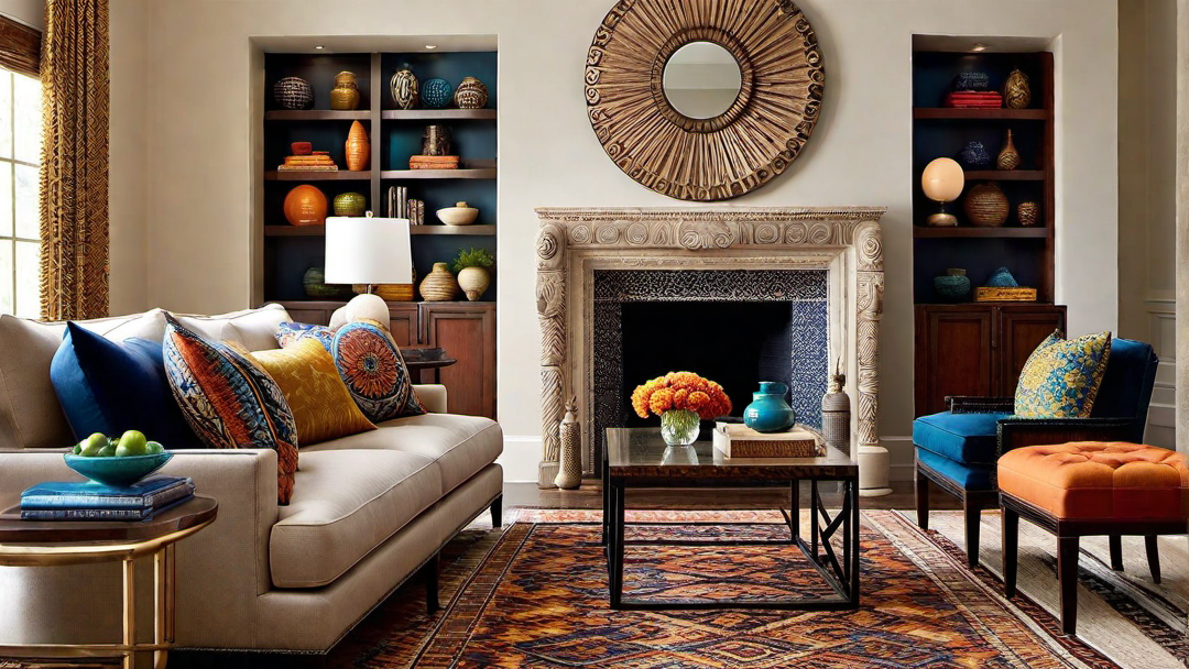 Global Inspired: Vibrant Living Room with Cultural Flair