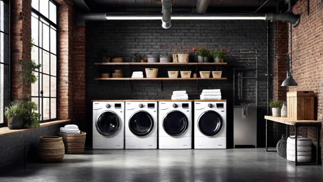 Industrial Chic: Exposed Brick and Metal Accents in a Urban-style Laundry Room