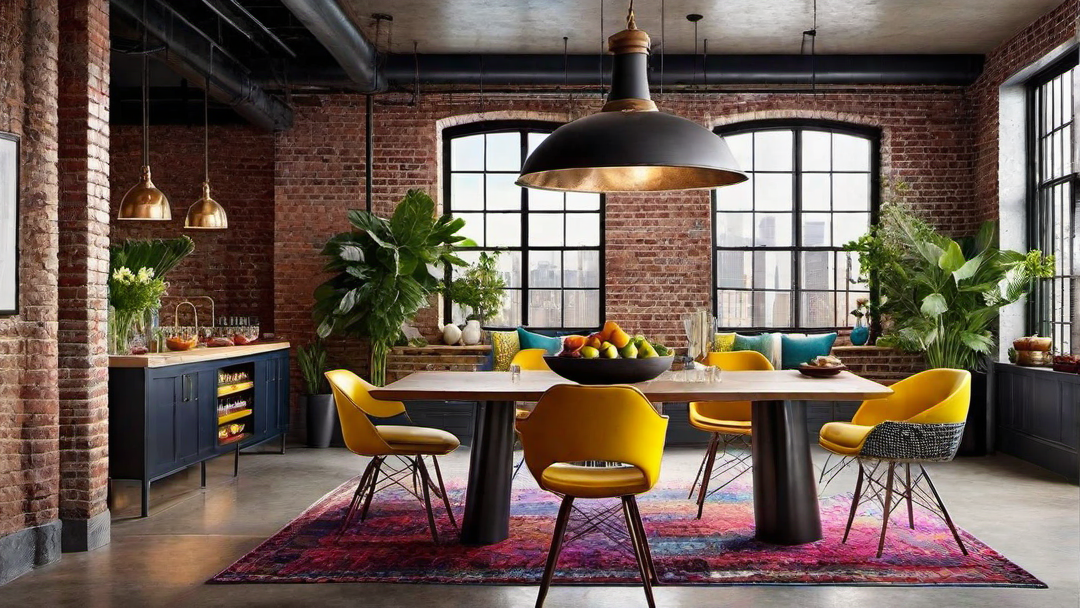 Industrial Fusion: Colorful Dining Room with Urban Vibe