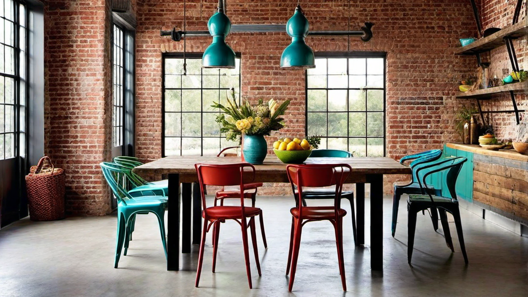 Industrial Fusion: Vibrant Rustic Dining Area