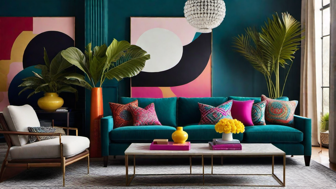Maximalist Haven: Vibrant Living Room with Layers of Color