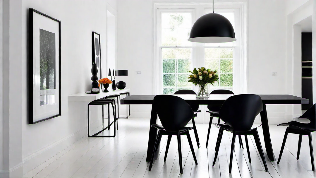 Minimalist Elegance: Vibrant Black and White Dining Area