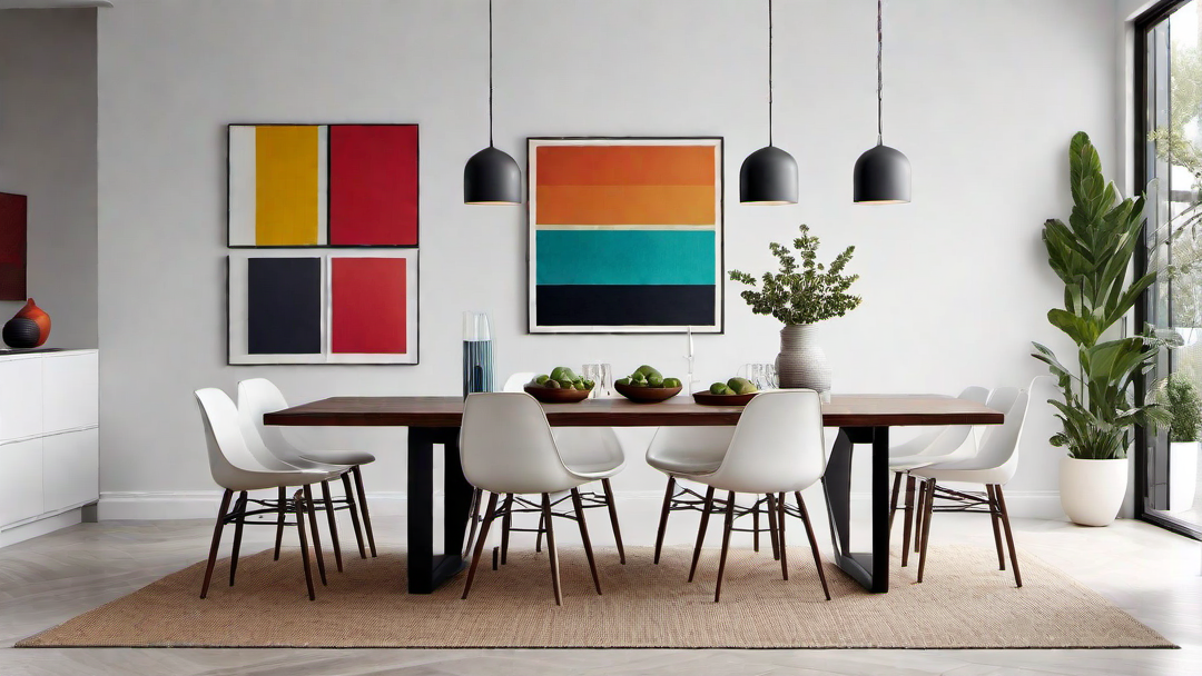 Minimalist Pop: Colorful Accents in a Clean Dining Space