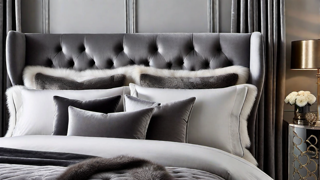 Mix of Textures: Grey Bedroom with Velvet, Linen, and Faux Fur