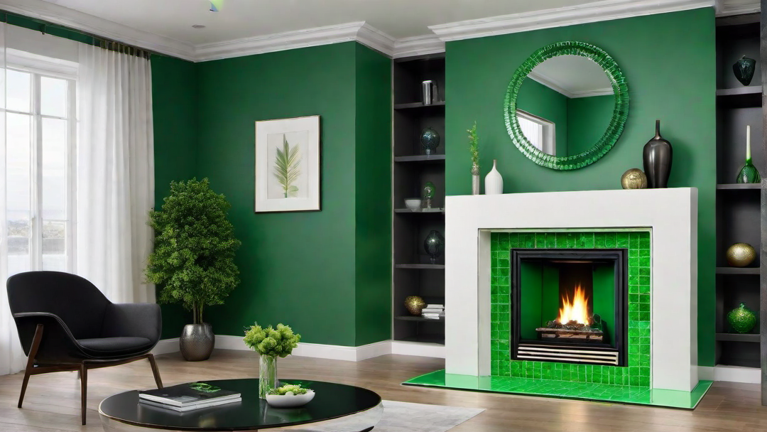 Modern Twist: Vibrant Green Fireplace for a Contemporary Look