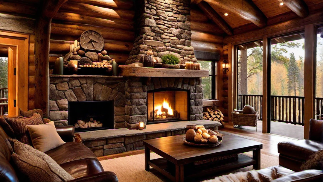 Natural Beauty: Exposed Beam Fireplace in Ranch Style Cabin