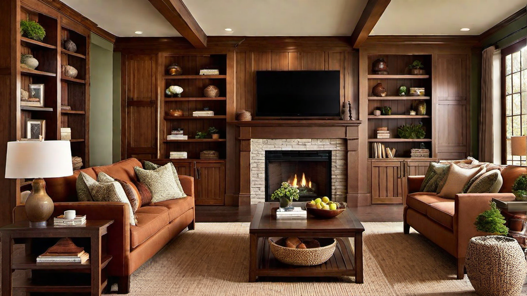 Natural Elements: Wood Furniture and Earthy Tones in a Craftsman Living Room