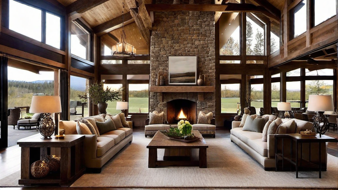 Natural Materials: Wood and Stone Features in Ranch Style Great Rooms