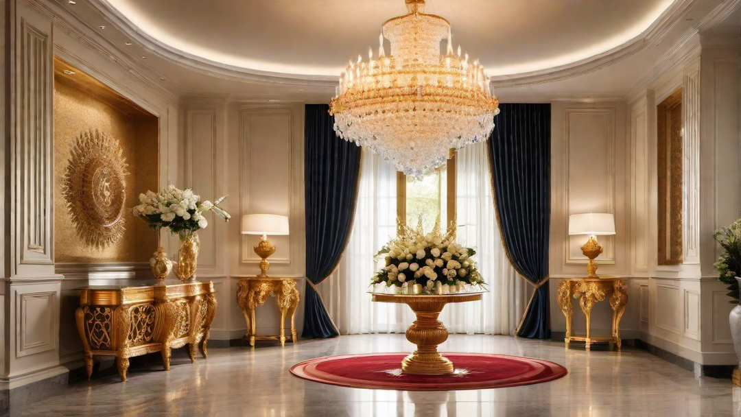 Opulent Elegance: Gold Accents and Crystal Lighting
