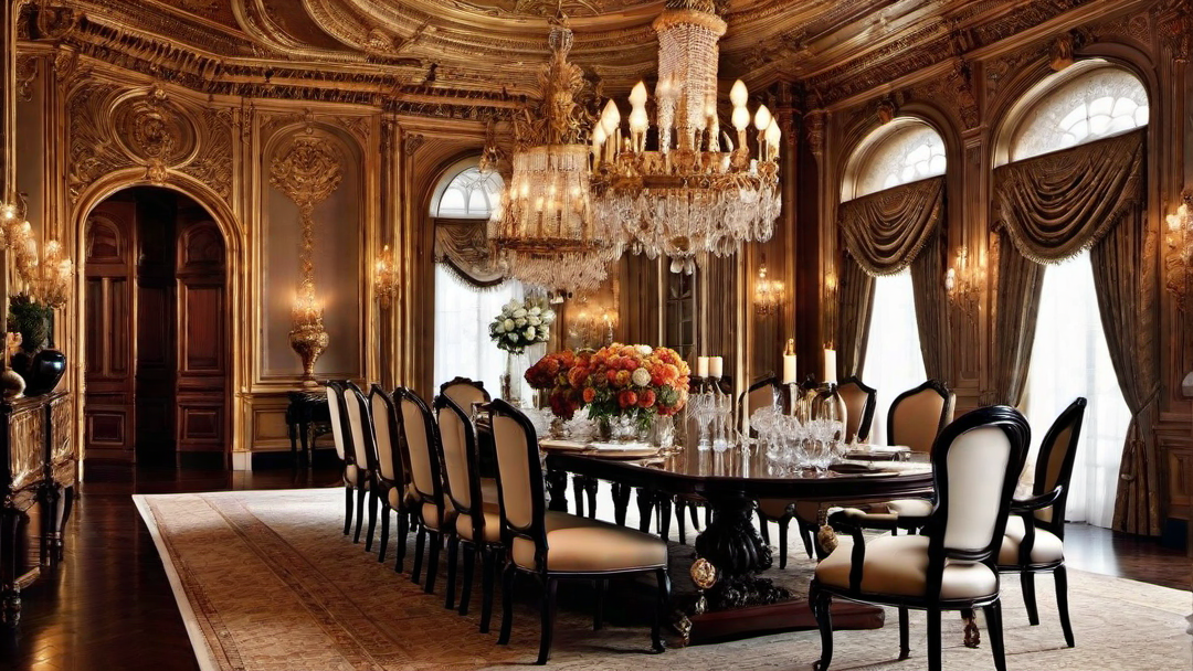 Opulent Elegance: Victorian Dining Room with Intricate Chandeliers