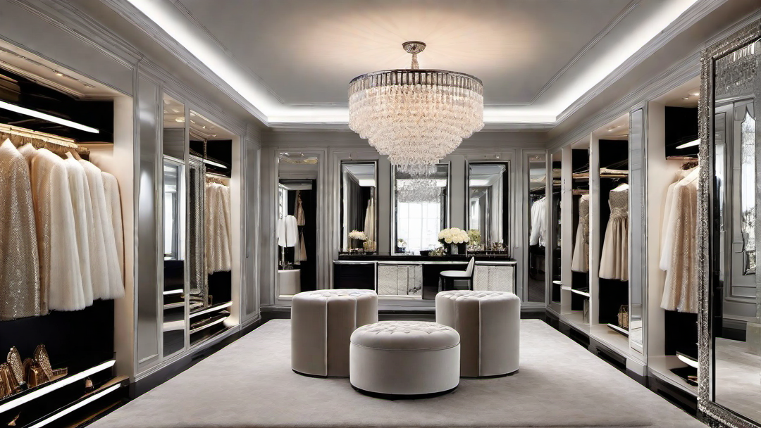 Opulent Glamour: Luxurious Chandelier in a Glittering Dressing Room