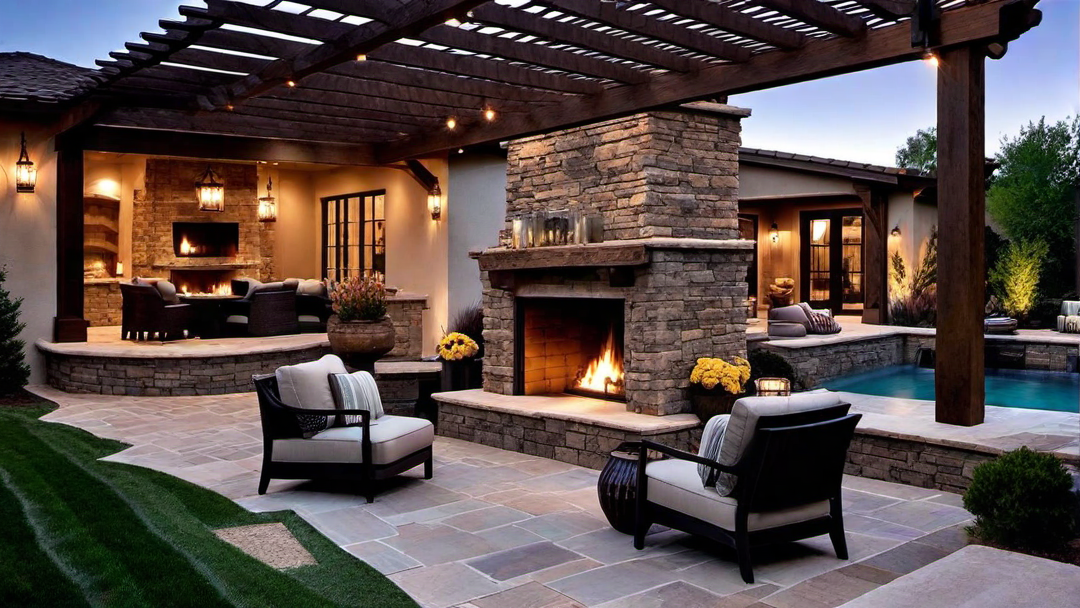 Outdoor Oasis: Patio Fireplace in Ranch Style Courtyard