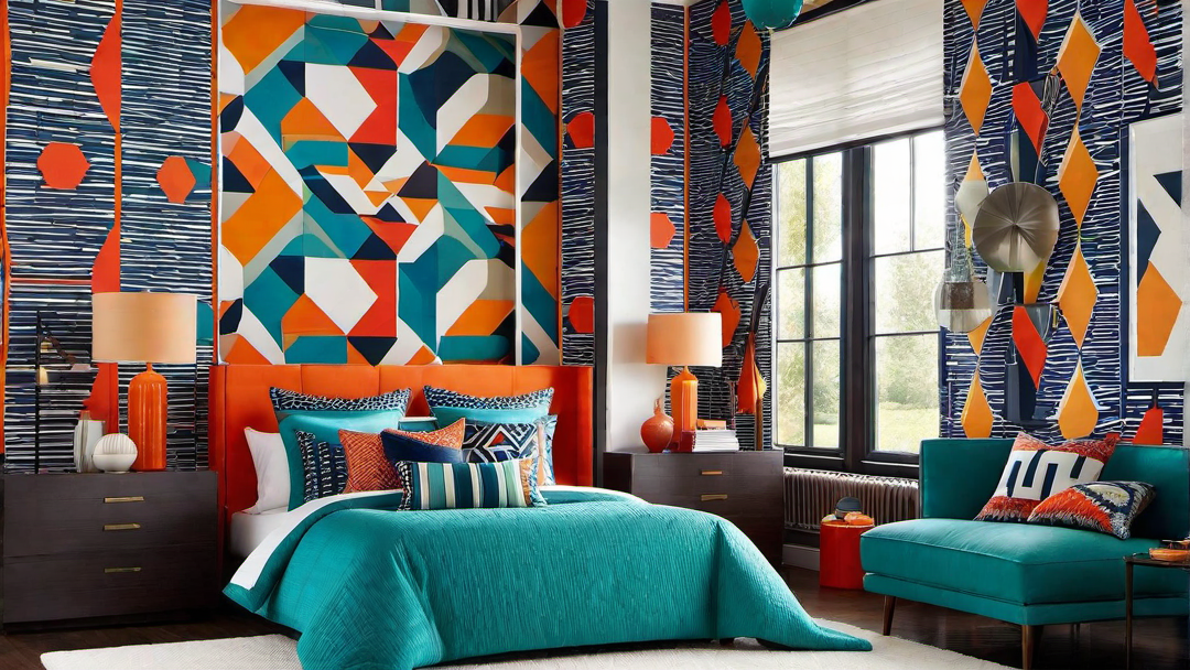 Playful Patterns: Vibrant Bed Room with Geometric Designs