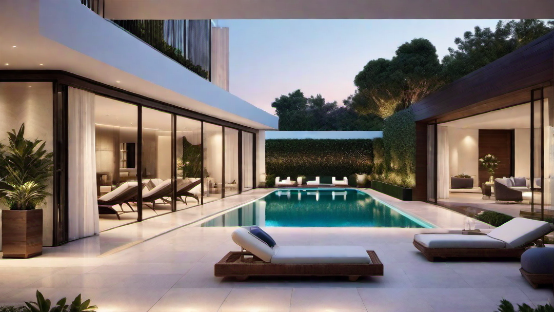 Poolside Elegance: Sparkling Terrace Overlooking a Beautiful Pool