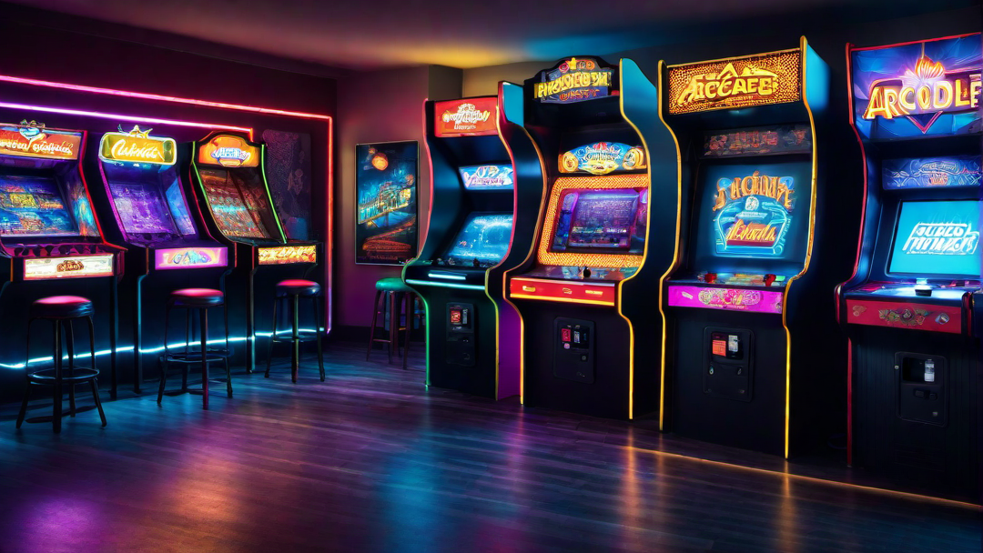 Retro Gaming Haven: Nostalgic Arcade Machines and Neon Lights